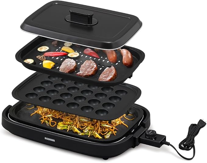 ホットプレート ブラック 網焼き風ホットプレート 3枚焼き シンプル 焼肉 たこ焼き IHA-A30-B