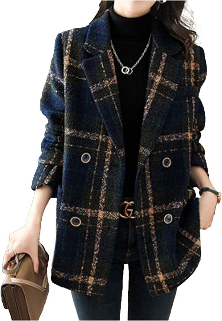 ジャケット アウター ショート丈 チェック柄 チェックコート ジャケッコート レディース(ネイビー, L)