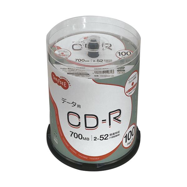 （まとめ）TANOSEE データ用CD-R700MB 52倍速 ホワイトワイドプリンタブル スピンドルケース 1パック（100枚）(×2セット) 5,759円