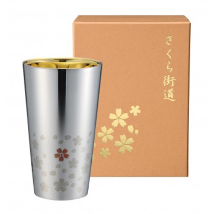 さくら街道 ステンレス二重タンブラー(内面金メッキ) ME-7349