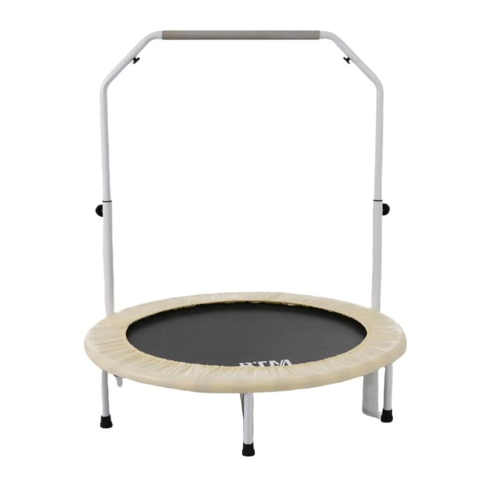 1281【MS323500 NEW COLOR:ベージュ】補助手すり付き トランポリン ダイエット器具 健康器具 折りたたみ おもちゃ エクササイズ フィットネス 室内運動 あそび 家庭用 子供用 大