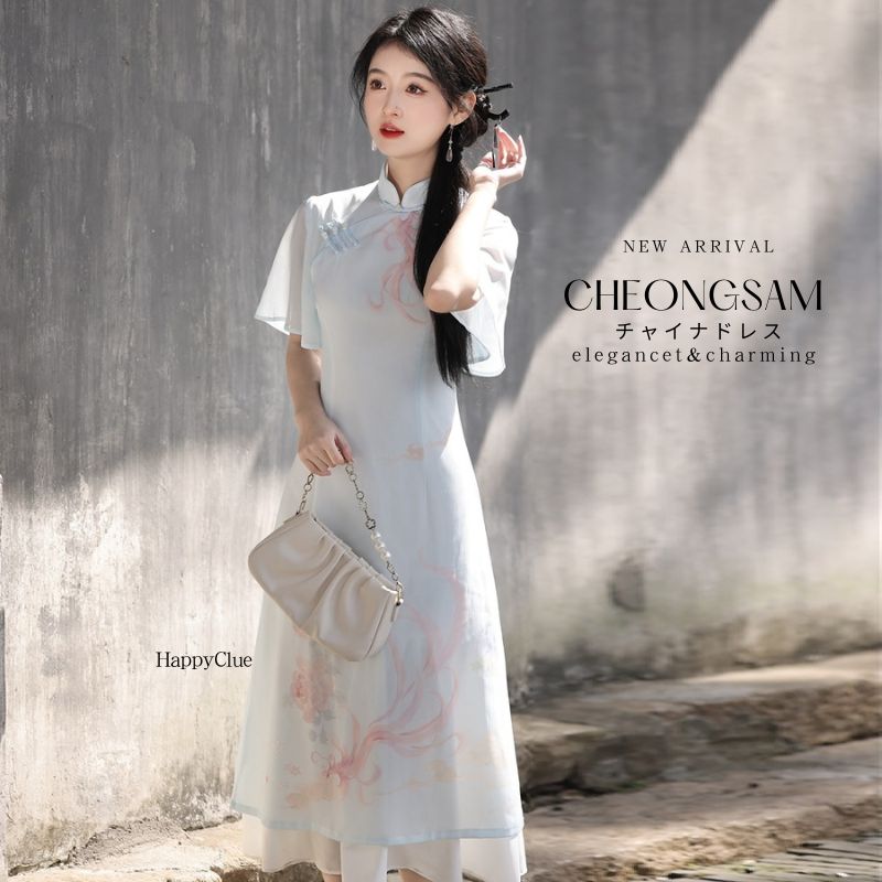 チャイナ風 ワンピース きれいめ 半袖 春 夏 立ち襟 チャイナドレス 二次会ワンピース 30代40代 レディース パーティードレス ロング 二次会 女子会 フォーマル お呼ばれ 結婚式 50代 ママ