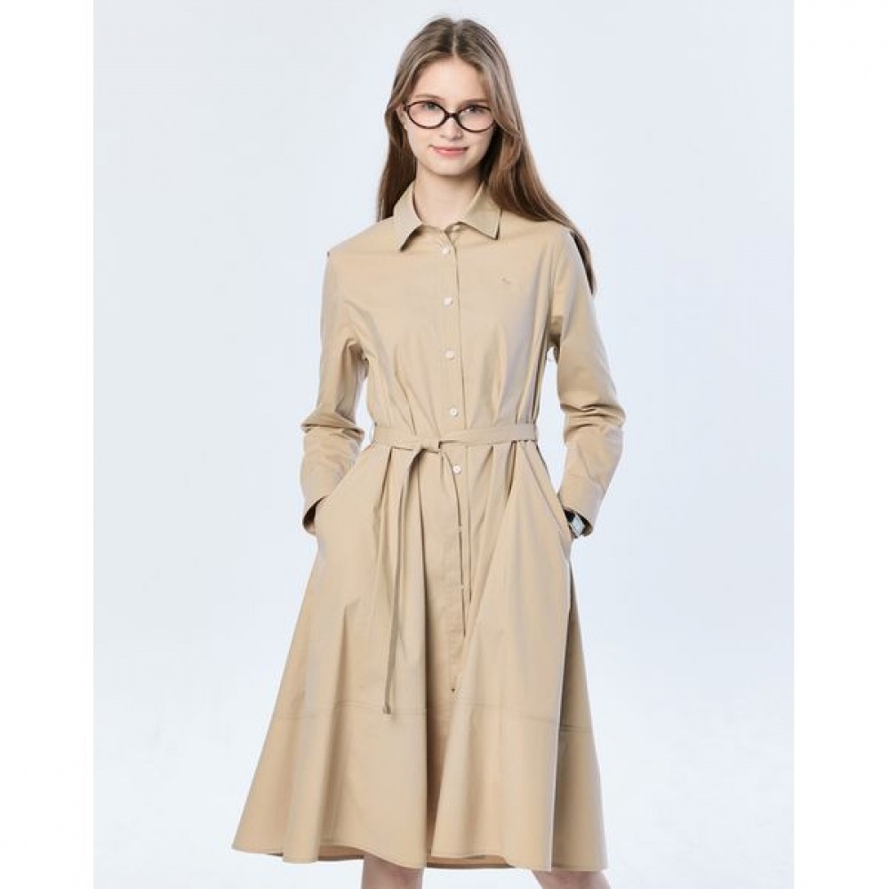 [ヘッジズレディース] 25SS クラシックチノシャツロングスリーブドレスベージュ HSDR5AC11I2