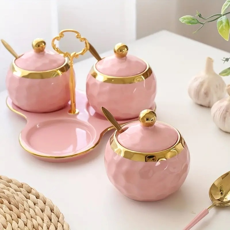 4個/セット調味料ポットセットキッチンスパイスポット調味料容器クリエイティブグルタミン酸ナトリウムポットトレイ付き塩コショウ瓶コショウ容器 [MTKA2404076]