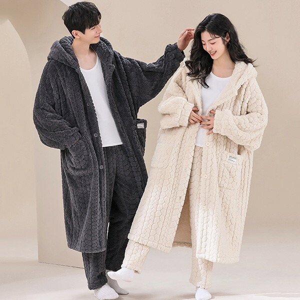 ペアパジャマ 冬 着る毛布 ルームウェア ガウン 長袖 おしゃれ お揃い ナイトガウン カーディガン 部屋着 もこもこ あったか 暖かい 羽織り 前開き フード付 結婚祝い プレゼント 暖か