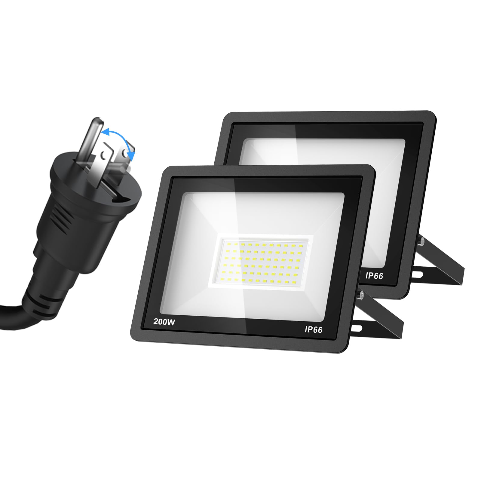 LED 投光器 屋外 200w 2個セット【3ピン/2ピンプラグ切替可能】led投光器 屋外用 6500K昼光色 25000LM 高輝度 防水 照明 作業灯 耐熱/耐寒 120広角照射 省エネ 長寿