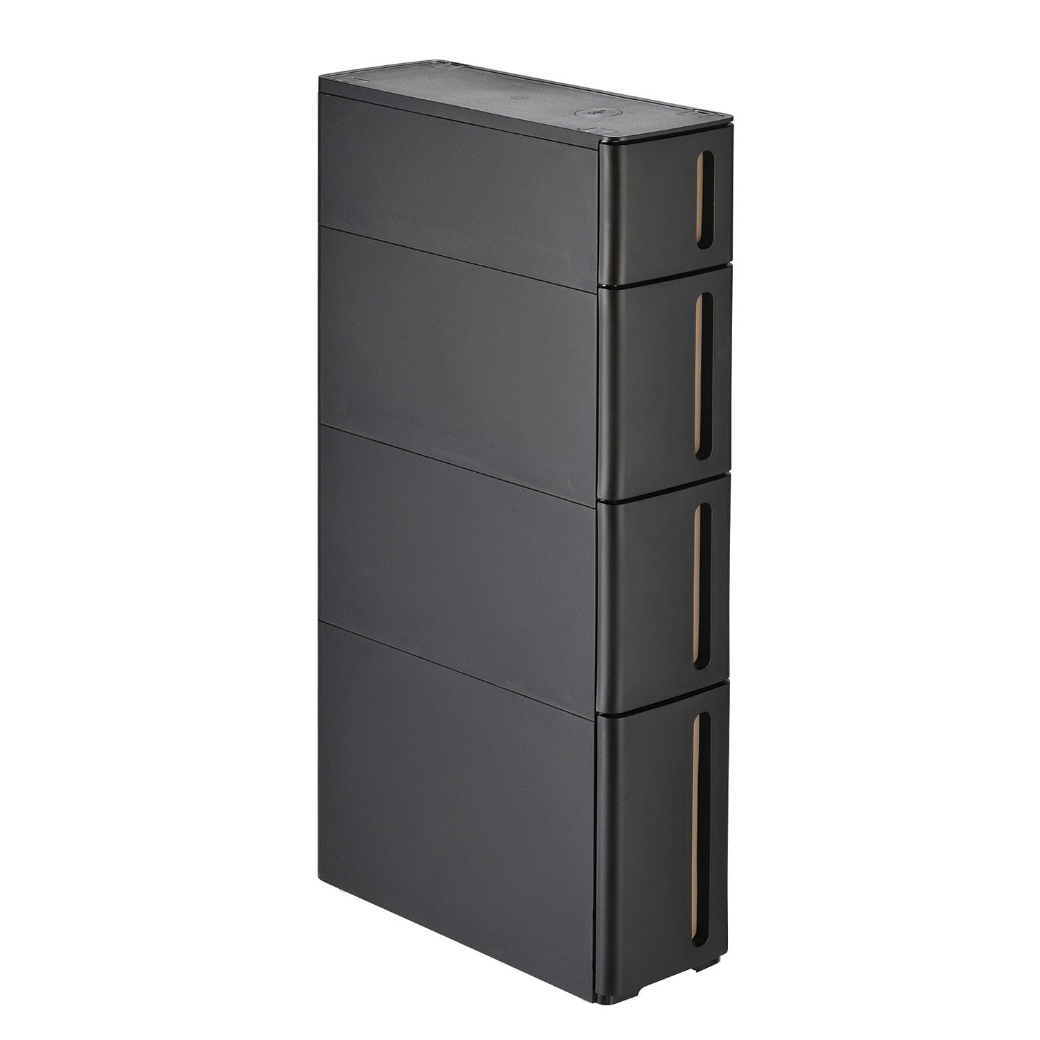 サンカ ストランティ キャスター付き 隙間収納 17cm 引き出し 4段 ブラック すぐに使える完成品 一般的なキッチンと同じ高さ(85cm) 重ねて使えるロック機構 引き出し落下防止ストッパー 付き