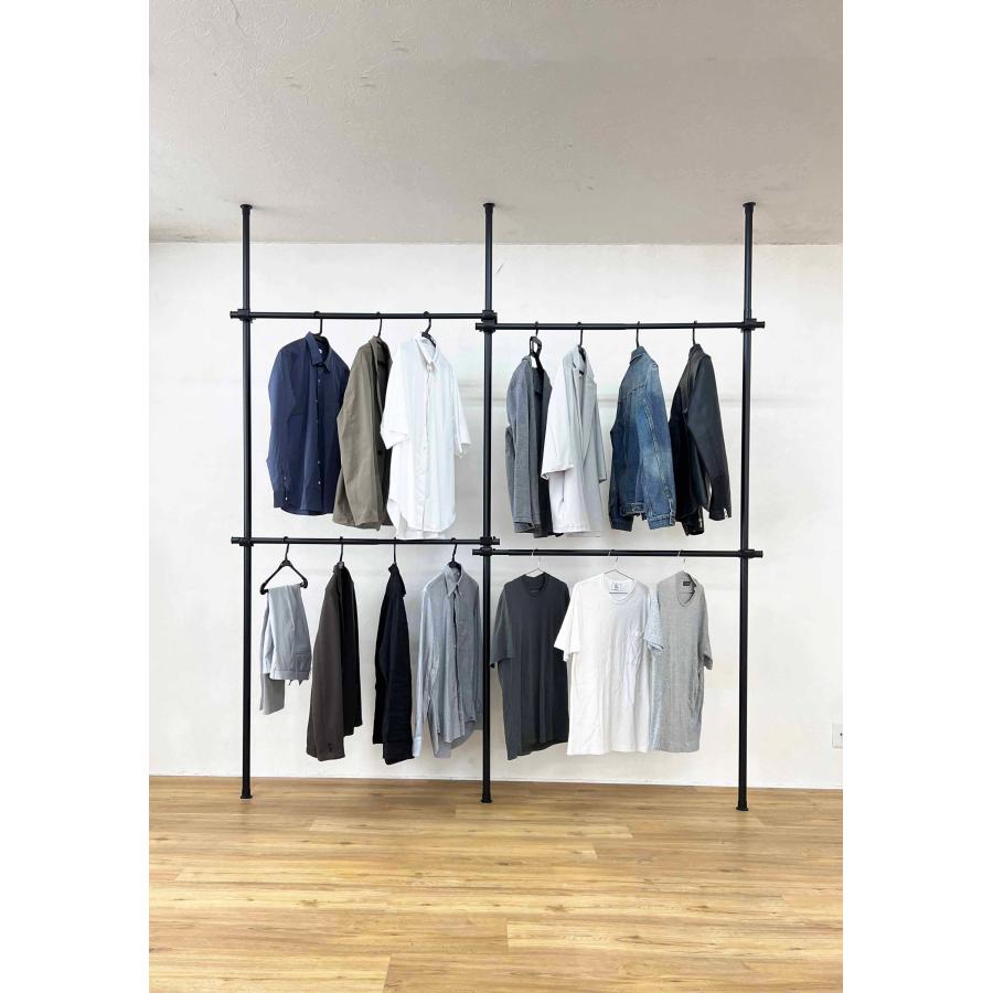 ハンガーラック 突っ張り フォース 伸縮 横150-240cm 縦107.5-314cm 黒 ブラック 全体耐荷重240kg 衣類収納 洋服ラック 工具不要 黒 ブラック 1013