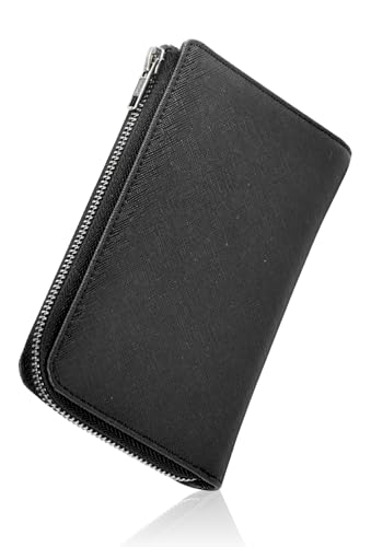 [] 【お尻ポケットのための財布】財布 メンズ 本革 ミドルウォレット 小さい長財布 コンパクト財布 L字ファスナー レザー スキミング防止 ブラック 父の日 ギフト プレゼント