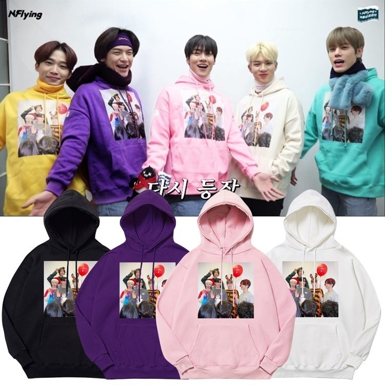 Nflying イスンヒョプチャフンキムジェヒョンユフェソン プリント スウェット プルオーバー パーカー