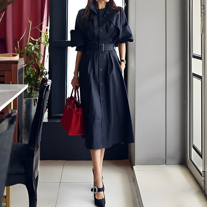 ワンピース 2way レディース トレンチ風 シャツワンピース シャツワンピ 前ボタン フロントボタン ロングワンピース ロング丈 ミモレ丈 長袖 スタンドカラー ハイネック ベルト 6,208円
