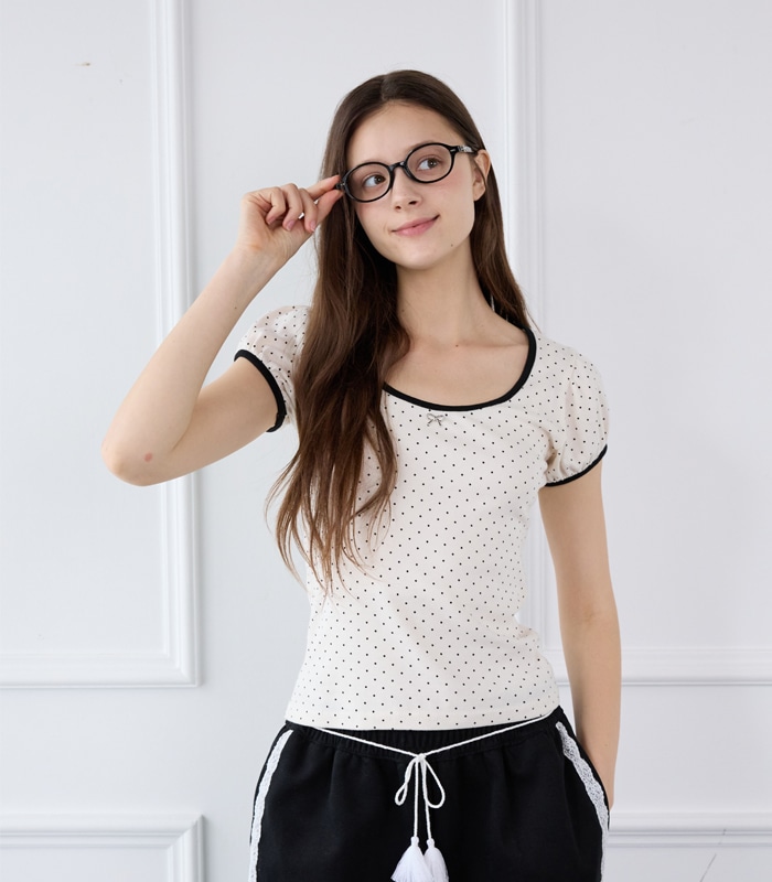 【PINK PINEAPPLE】【Hearts2Hearts+IAN】ドットリボン柄 Tシャツ