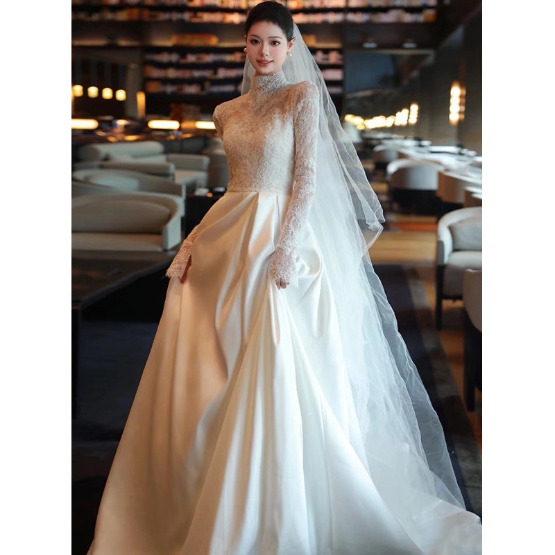 ライトウエディングドレス新型2023花嫁結婚白着やせレース長袖シンプルモップフレンチお出かけチュール冬 11,528円