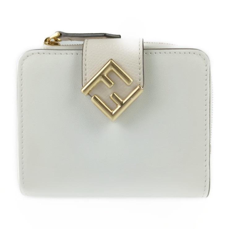 新古未使用展示品 FENDI フェンディ 二つ折り財布 FF ダイヤモンド スモールウォレット 8M0490 ホワイト系 ライトピンクベージュ系 ゴールド金具 カーフレザー【本物保証】