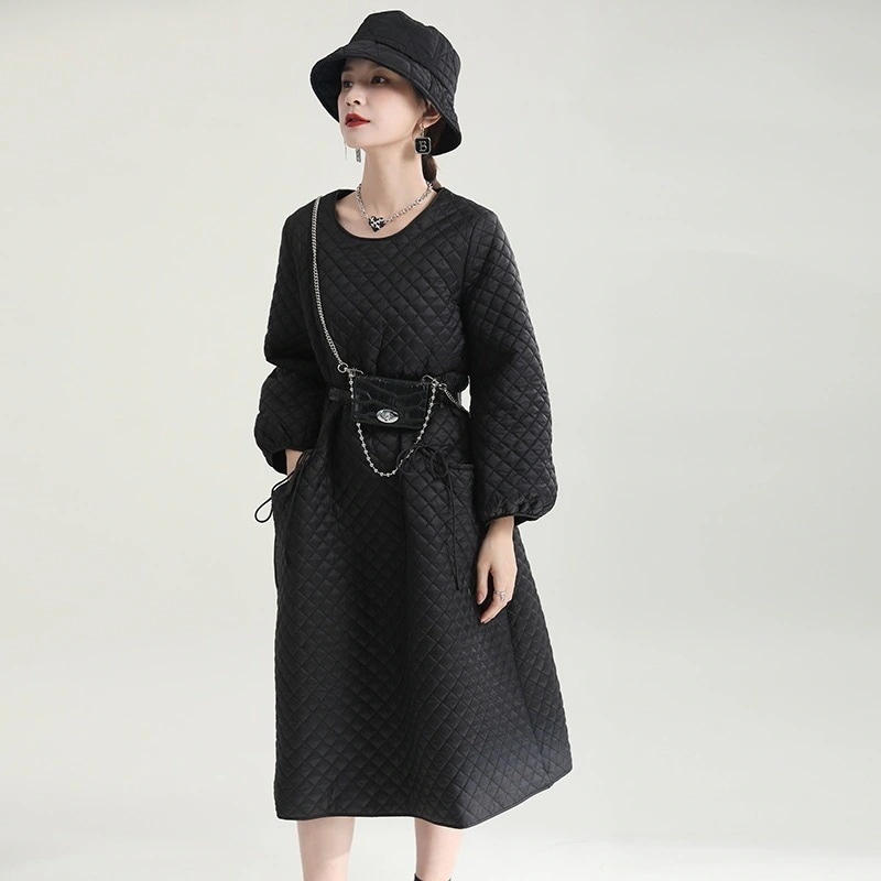 【J.Fashion】 秋 キルティング ニットワンピース シンプル 中綿 ワンピース レディース おしゃれ 関連商品は店で購入可能 メガ割30%までに制限 6,676円