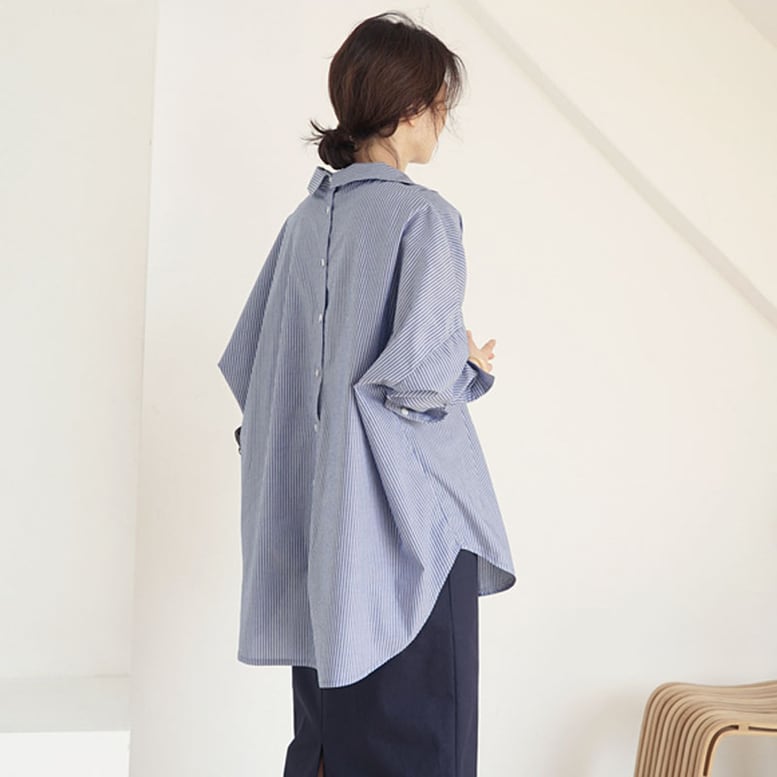 2color レディース バックボタンブラウス トップス バックボタン シャツ