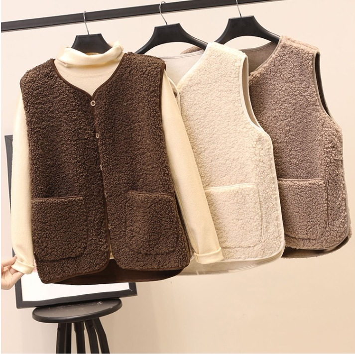 ボアベスト ポケット付きベスト 冬のお部屋アウター カジュアルボアベスト トップス アウター ベスト 上着 部屋着 ショート丈 袖なし ノースリーブ Uネック ラウンドネック スリム ストレート