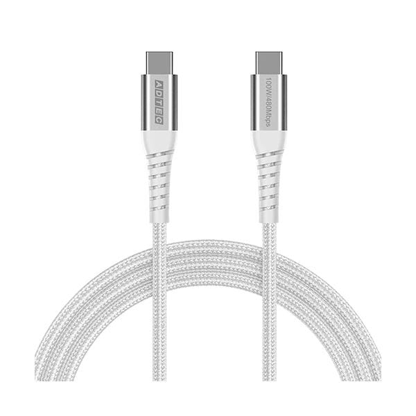 （まとめ） アドテックType-C to C ケーブル （PD100W／480Mbps） 2.0m ホワイト APC-V2010CC-U2-WH1本 (×3セット)