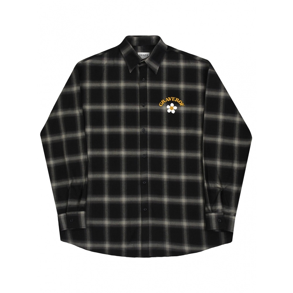 グレイバーフラワーグラバーオブアーチロゴチェックシャツブラック