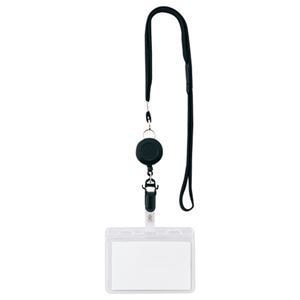 （まとめ）リール式吊り下げ名札 2枚収納タイプ ソフト 黒 NF-418-D 1個 [x10セット]