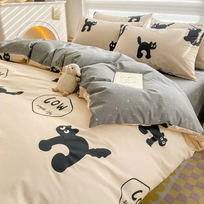 【急速出荷!】今の流行肌に優しいベッド 4 点セット子供用漫画コットンシーツキルトカバー 24 寝具 3 点セットとボックスシーツ