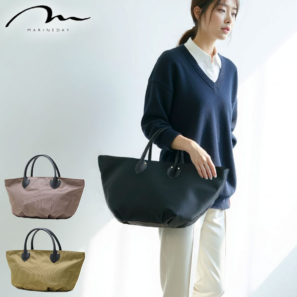 トートバッグ レディース ファスナー付き 小さめ ブランド 軽量 旅行 ナイロン シンプル カジュアル おしゃれ 上品 大人 横型 無地 底鋲 A5 日本製 66NYLON×姫路レザー S-DAISY