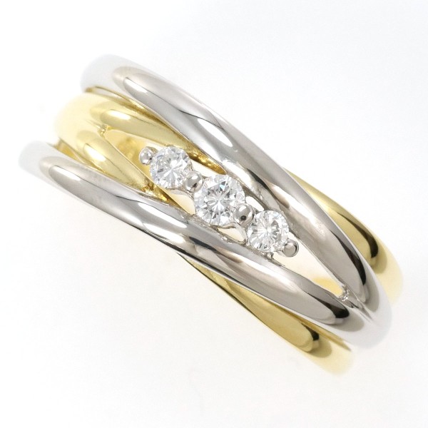 PT900 プラチナ K18YG リング 指輪 12号 ダイヤ 0.10 ジュエリー 中古