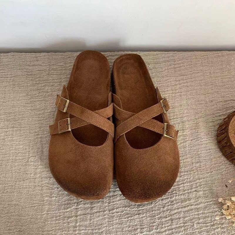 ブラウン　ベージュ　牛革　本革　平底の靴　サンダル　韓国靴　韓国ファッション 5,478円