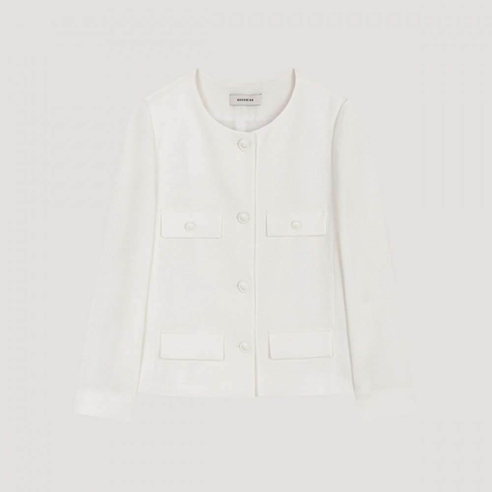 (Shes Miss) ラウンドネッククロップドツイードジャケット_SWWJKO22030_OW