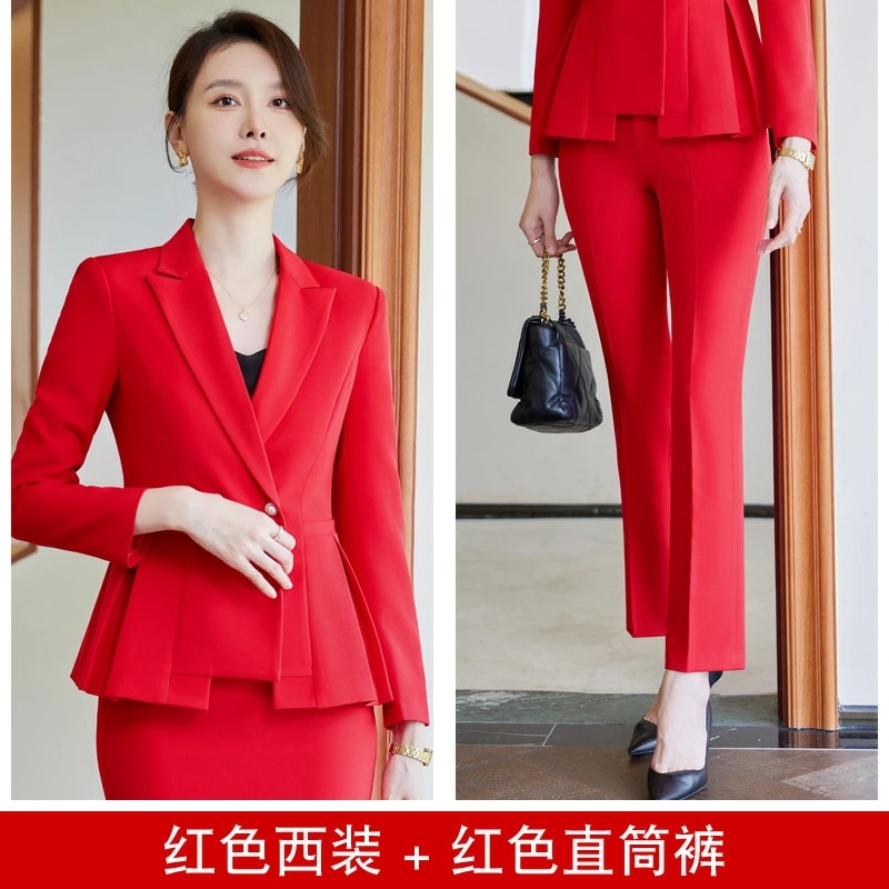 小西装 レディース 秋季 職業用 気質 ジャケット スーツ セットアップ 美容師 珠宝店用 2318