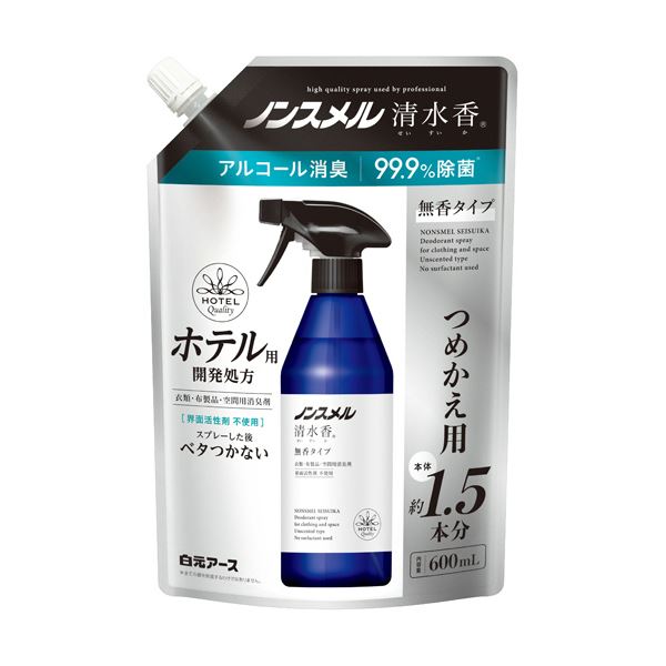 （まとめ）白元アース ノンスメル 清水香 無香 つめかえ用 600ml 1パック [x5セット] 6,396円