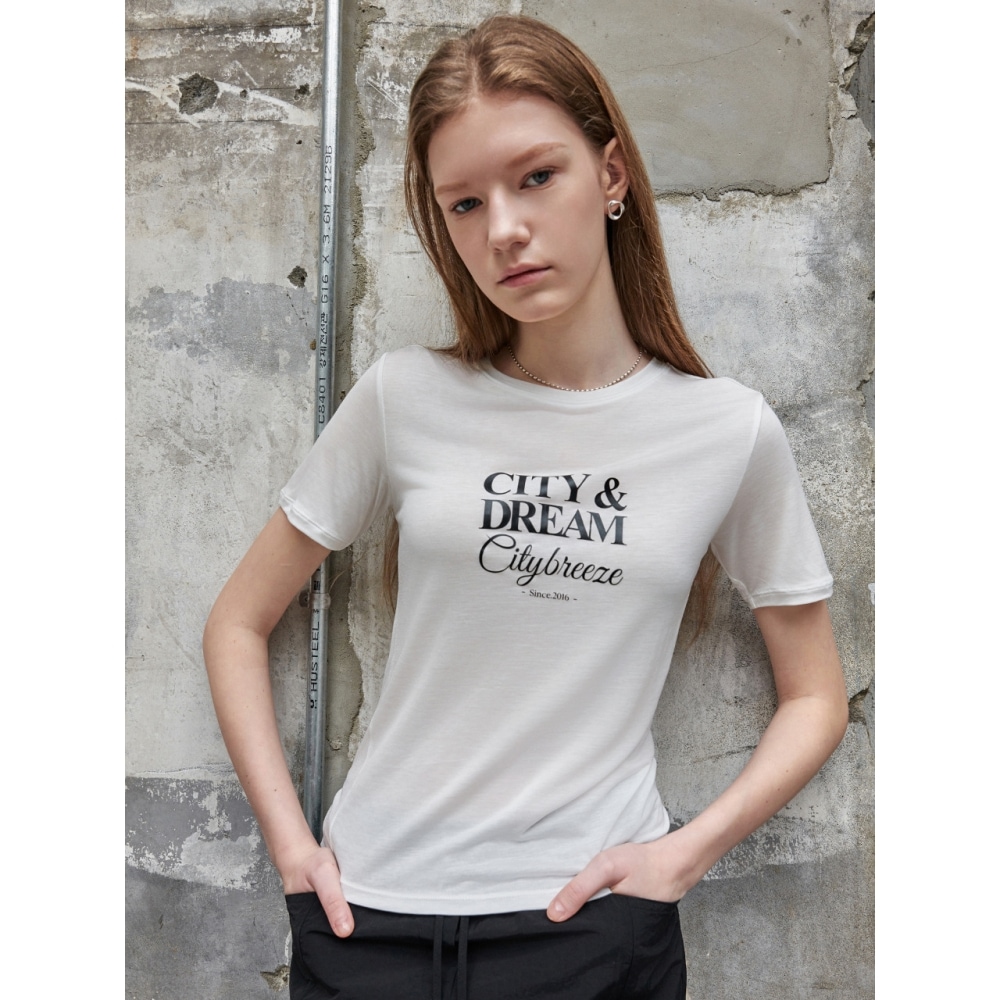 シティブリーズテンセルシティレタリング半袖Tシャツホワイト