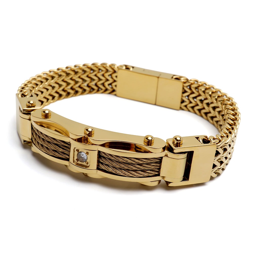 ステンレス重厚感たっぷりのチェーンベルトブレスレット ゴールドタイプ [b934-gold]