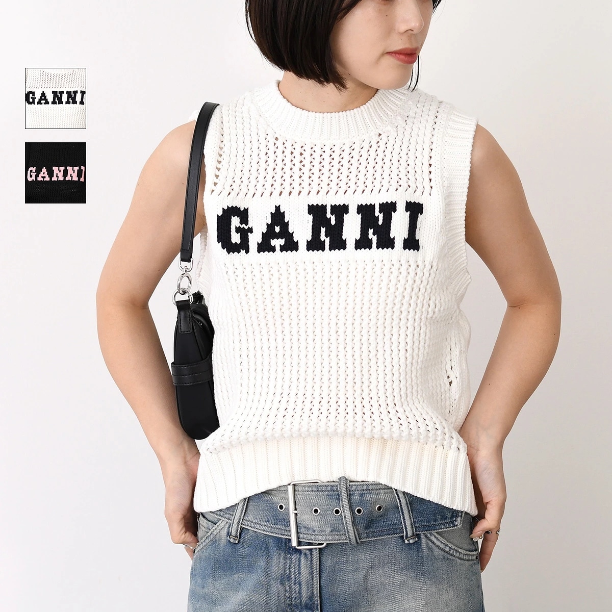 トップス ベスト ニットベスト COTTON ROPE VEST K2047 K2032 レディース ブラック ホワイト ロゴ レイヤード 春夏 人気 おすすめ