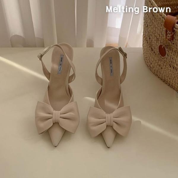 カジュアルポインテッドトゥリボンスリングバックヒール9cm