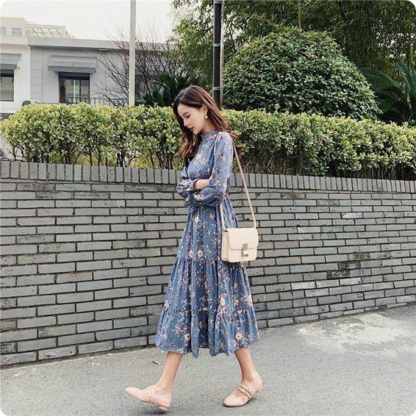 ワンピース レディース 40代 秋服 きれいめ 花柄 マキシワンピース ワンピース シフォン フリル ロング丈 長袖 スカート 着痩せ オシャレ