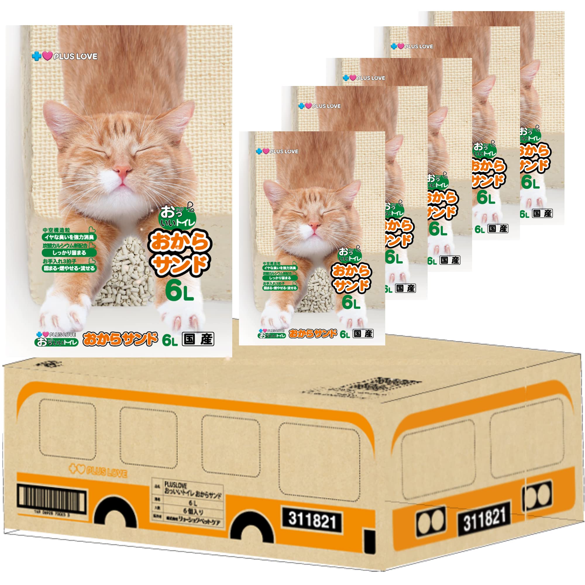 プラスラブ(PLUSLOVE) おっ! いいトイレ おからサンド 6Lｘ6(「バス」風デザインケース)