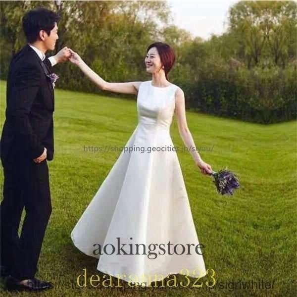 ワンピースドレスドレス二次会花嫁白ワンピースウエディングドレスマキシ丈結婚式ドレスお呼ばれシンプルフォーマルエレガント前撮り海外披露宴ロング丈フレアAライン