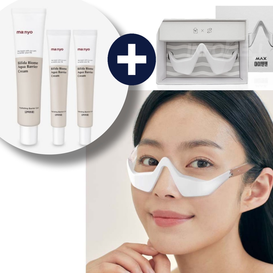 美顔器 マックスアイテンテン 本体+充電USBケーブル + マニョ ビフィダバイオーム アクアバリアクリーム 80ml+40ml 韓国製セット 保湿 パンテノール 美顔器 ems 下地