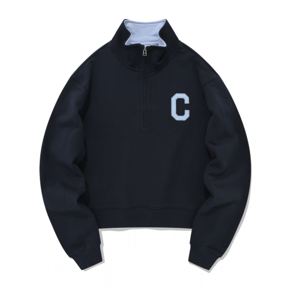 COVERNAT 女性用 C ロゴハーフジップアップスウェットシャツネイビー