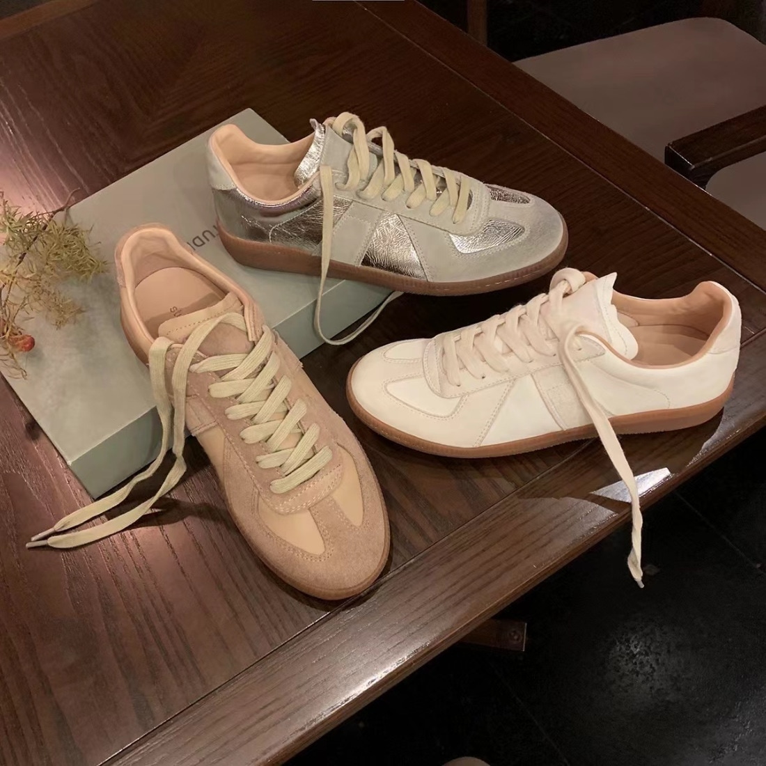 グレープマムスタジオリー同型韓国クラシックカラーマッチングオールドスニーカースリムオールマッチカジュアルドイツトレーニングシューズレディース