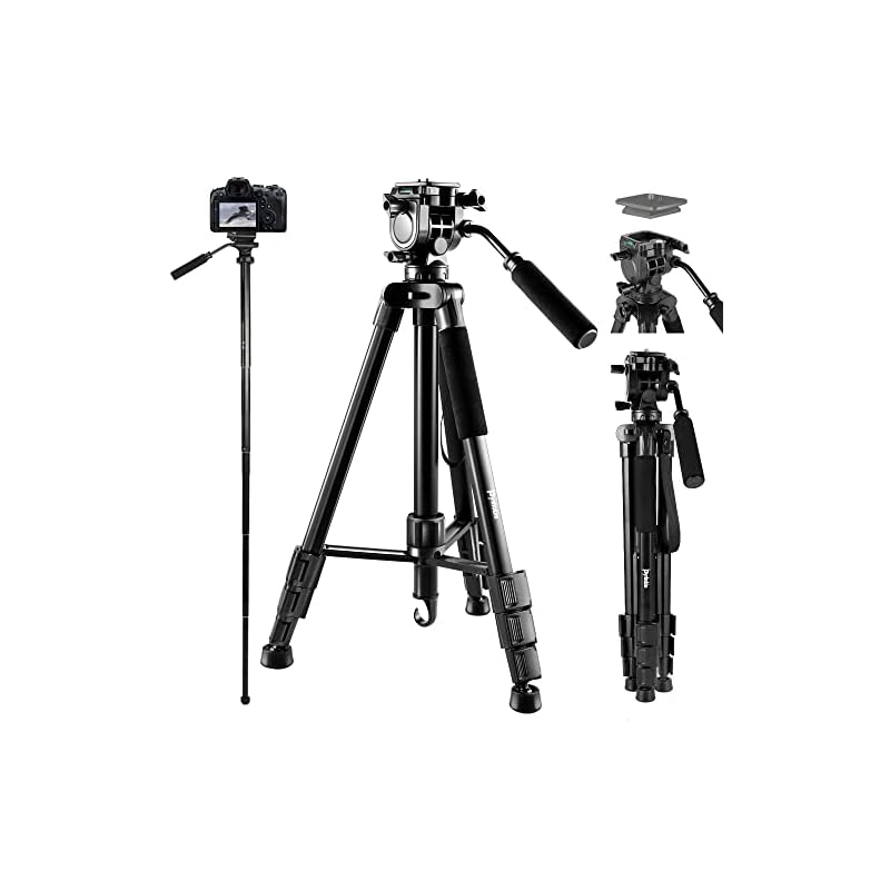 【国内即発】Pynhoklm カメラ 三脚 ビデオカメラ 一脚可変式 三脚 一眼レフ 360回転 三脚 クイックシュー式3Way雲台 2つ水準器付き 5段階伸縮 フック付き カメラスタンド 最大長さ1