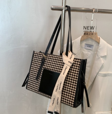 千鳥格子柄トートバッグ 大きめ レディースバッグ 通勤バッグ ママバッグ マザーズバッグ 収納 機能性 便利 トートバッグ 柄 かわいい 大人可愛い きれいめ シンプル カジュアル 大人 上品ハンドバッグ