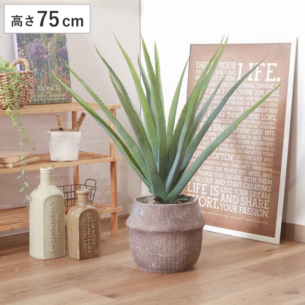 フェイクグリーン アロエ 高さ75cm セメントポット 観葉植物 フェイク 人工観葉植物 造花 植物 鉢植え アートグリーン 水やり不要 お手入れ簡単 リビング 玄関 インテリア グリーン