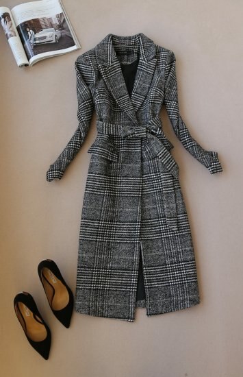 【取寄：納期2週間】グレンチェックコート ロングコート チェック レディース 冬 エレガント 大人 上品 オフィススタイル 通勤 アウター 羽織 ジャケット 厚手 防寒 チェック柄 ウエストリボン