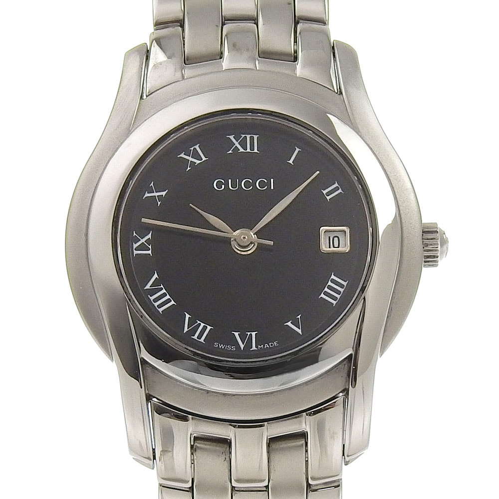 5500L 腕時計 ステンレススチール クオーツ アナログ表示 レディース 黒文字盤 中古品