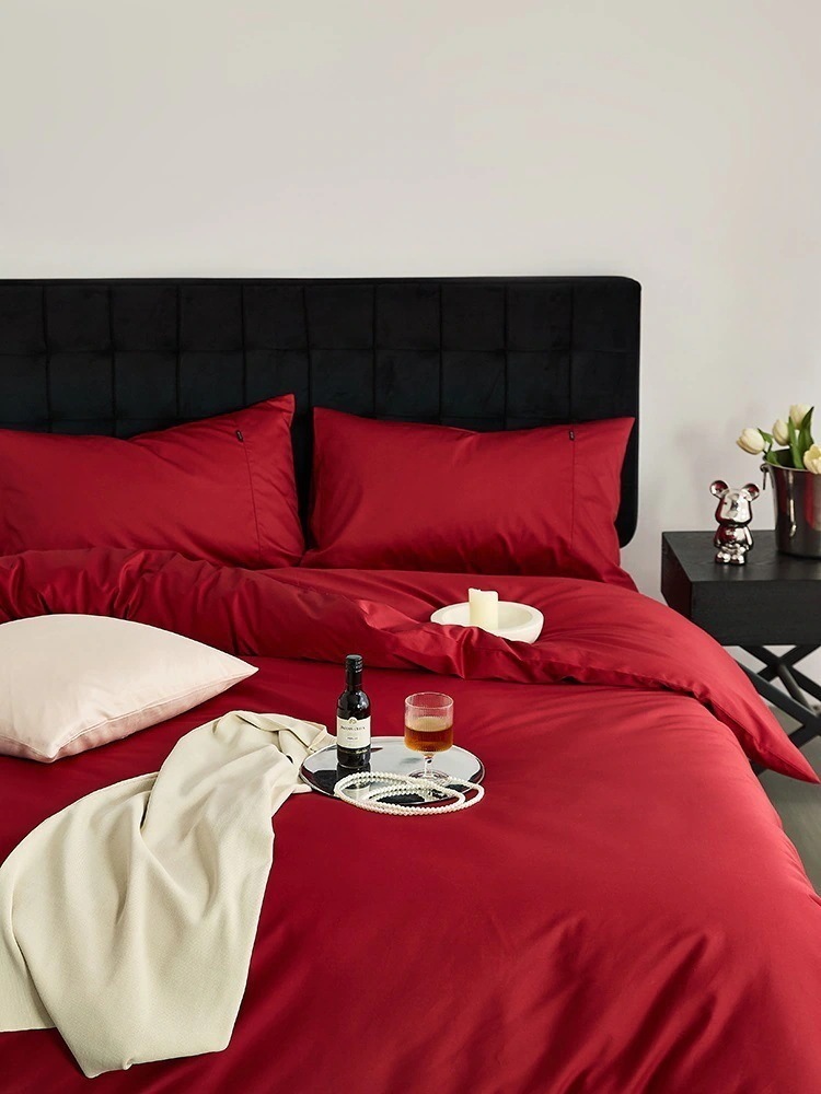 100s長綿 真っ赤 ウェディング4点セット 純綿サテン 結婚式 18m寝具 5,300円