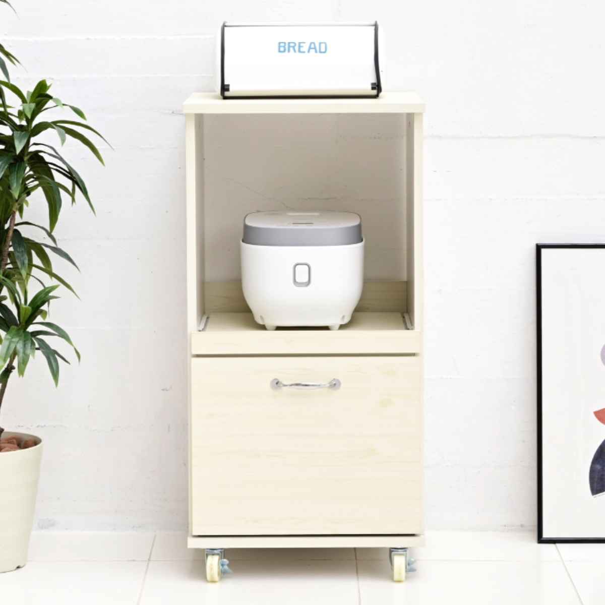 キッチンラック 北欧風 ロータイプ Lycka land 幅45cm 家電ラック キッチン 収納 ラック コンパクト 家電収納 レンジラック 台所収納 キャスター付 ホワイト おしゃれ