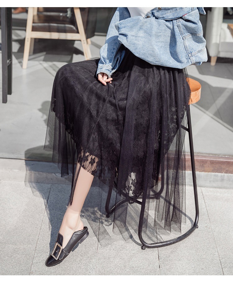 3118.ウエストゴム チュールプリーツロングスカート（ブラック） 100,000円