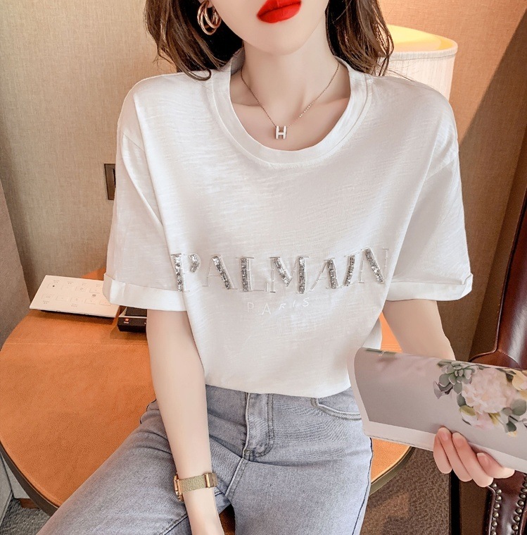 ３色 トップス シャツ プルオーバー レディース 春夏 かわいい 半袖 ショート丈 五分袖 ラウンドネック 襟なし 裾イン 色展開 ホワイト ブルー ピンク S M L XL かわいい 大人可愛い き